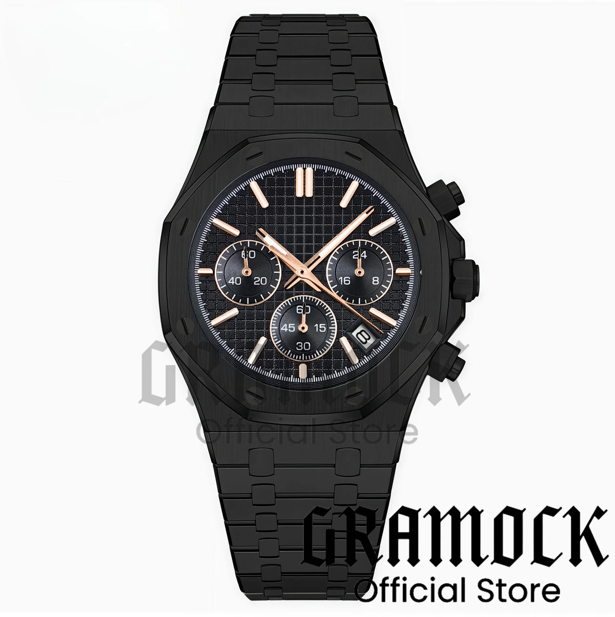 Gramock VK63 Fashionable Men's Quartz Chronograph Luxury Sapphire Stainless Steel Rose Gold Index Dial Waterproof 5Bar Luminous