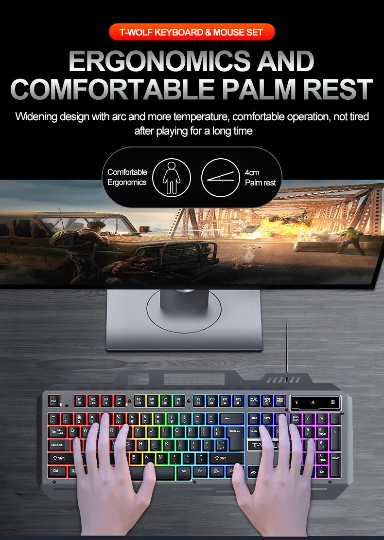 104Keys Gaming Keyboard and Mouse Combo with RGB Backlit,All-Metal Panel Waterproof Light Up,USB Wired Computer Keyboards Gaming