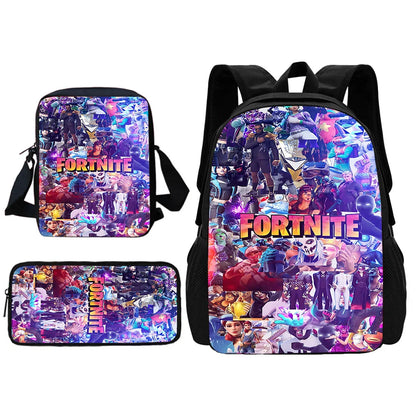 Mochila escolar infantil con bolso de hombro y estuches para lápices, bolsas escolares con diseño de juego popular F-FortniteS para niños y niñas, el mejor regalo