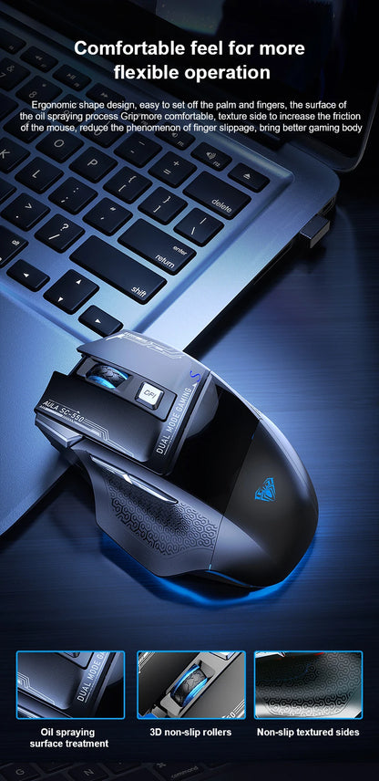 AULA SC550 Gaming Mouse 2.4G Wireless Macro Mouse RGB Backlight Ergonomic Design E-sports Mouse PC Accessories