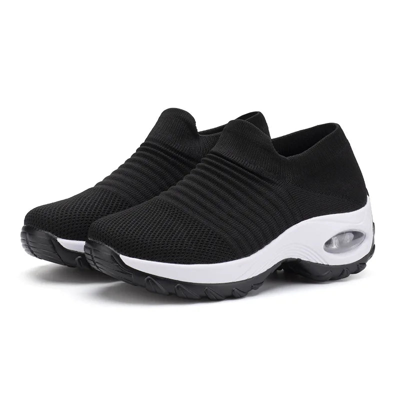 Fashion Women's Lightweight Sneakers Running Outdoor Sports Breathable Mesh Comfortable Air Cushion Lace-Up Shoes