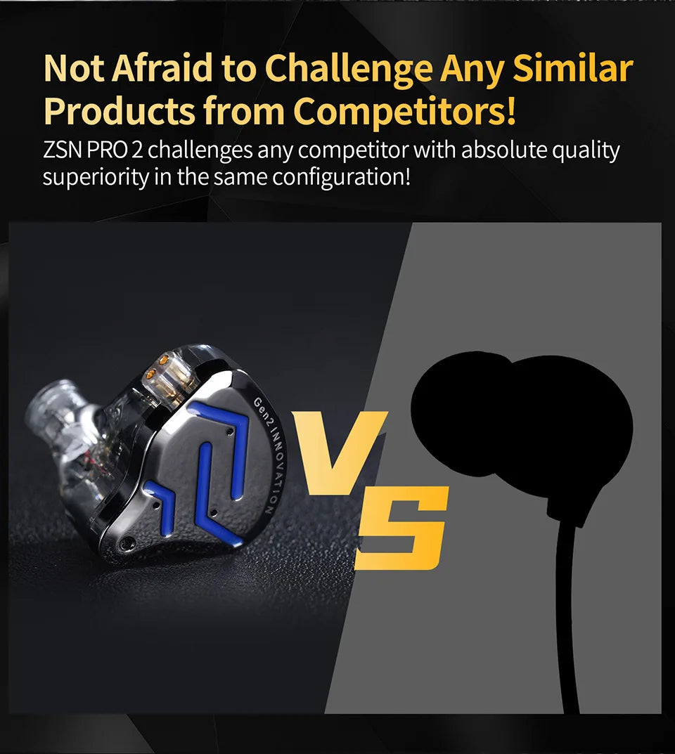 KZ ZSN Pro 2 In-Ear Metal Headphones Sport Noise Canceling Music Headphones Hybrid Drivers 1BA+1DD HIFI Bass Headphones