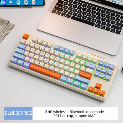 Teclado M87 inalámbrico Bluetooth de doble modo, sensación mecánica, gaming y oficina, silencioso, teclas esféricas PBT, luz arcoíris