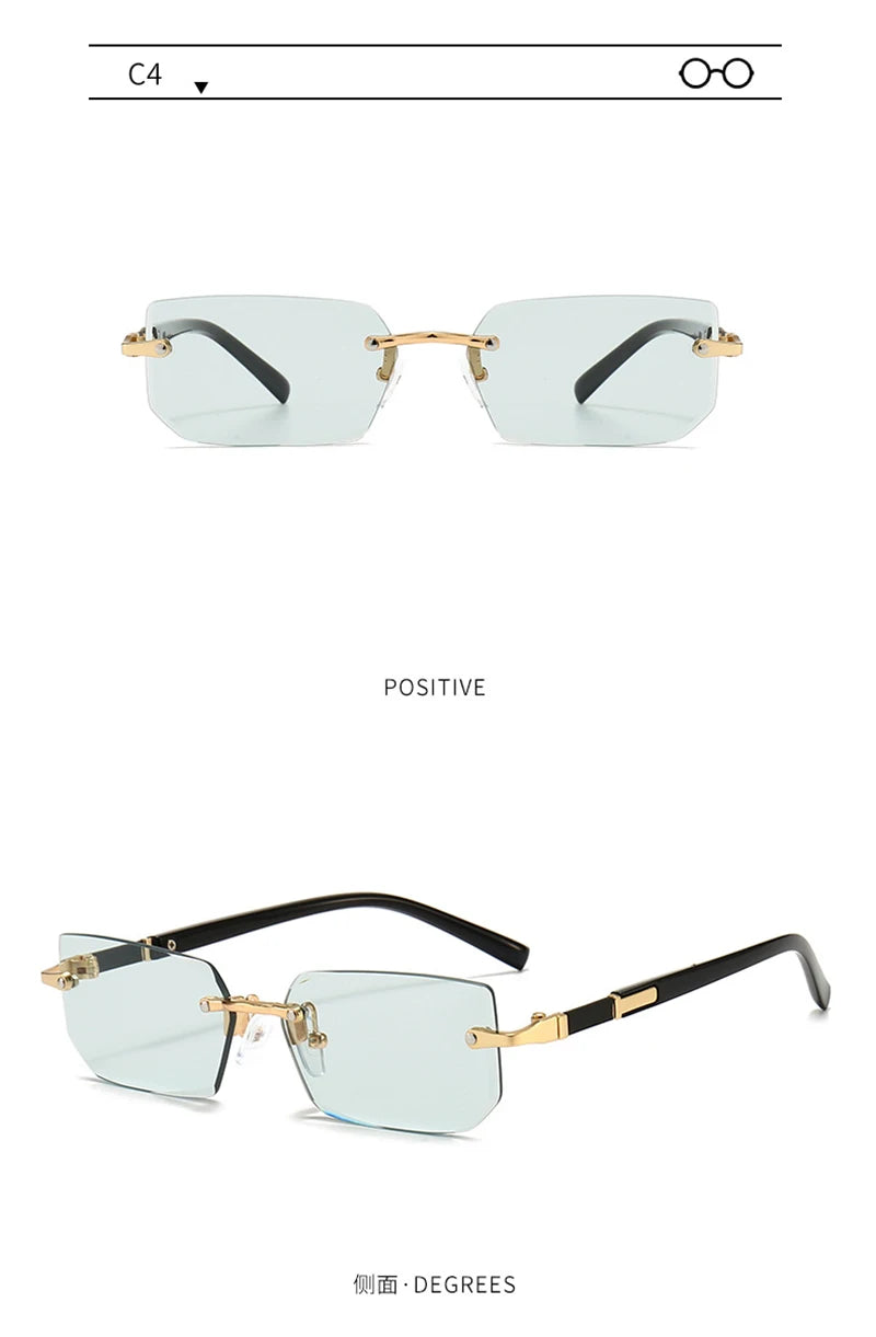 Mode Rimless Solglasögon Män Kvinnor Populära Ramlösa Solglasögon Man Kvinna Klassiska Små Fyrkantiga Sommar Resesolglasögon