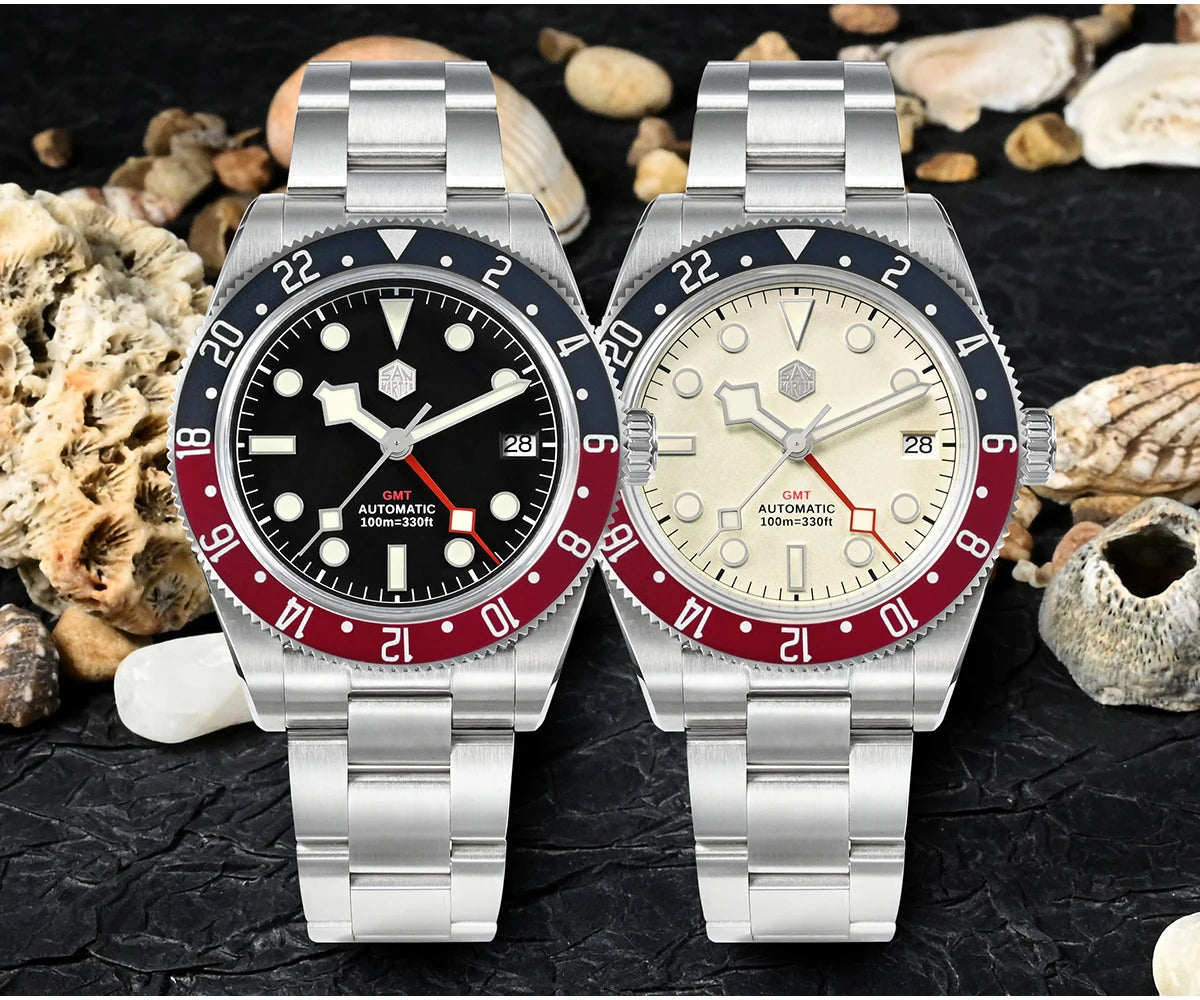 San Martin 39mm NH34 GMT Men Luxury Watch Bidirectional Aluminum Bezel Automatic Mechanical Sapphire 100M Waterproof  SN0109