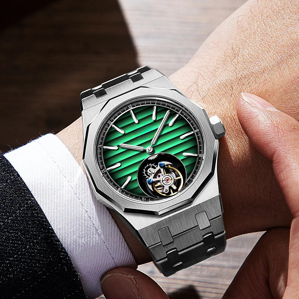 Raymondoya Men's Flying Tourbillon Movement Mechanical Automatic Luxury Watches Wristwatches Skeleton Watch Brand For Men Sapphire