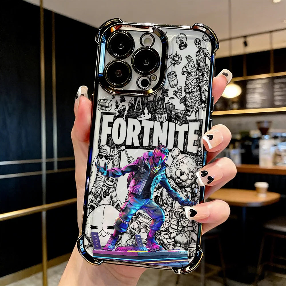 Oblíbený herní kryt na telefon FortniteS s pokovením pro iPhone 17 17e 16e 16 15 14 13 12 11 Pro Max X XR XSMax 7 8 Mini Air Plus, odolný proti pádu