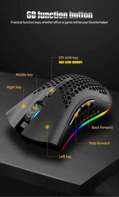 BM600 Wireless Mouse USB 2.4G Wireless RGB Optical Cellular Gaming Mouse Ergonomic Optical Honeycomb Office Wireless Mouse