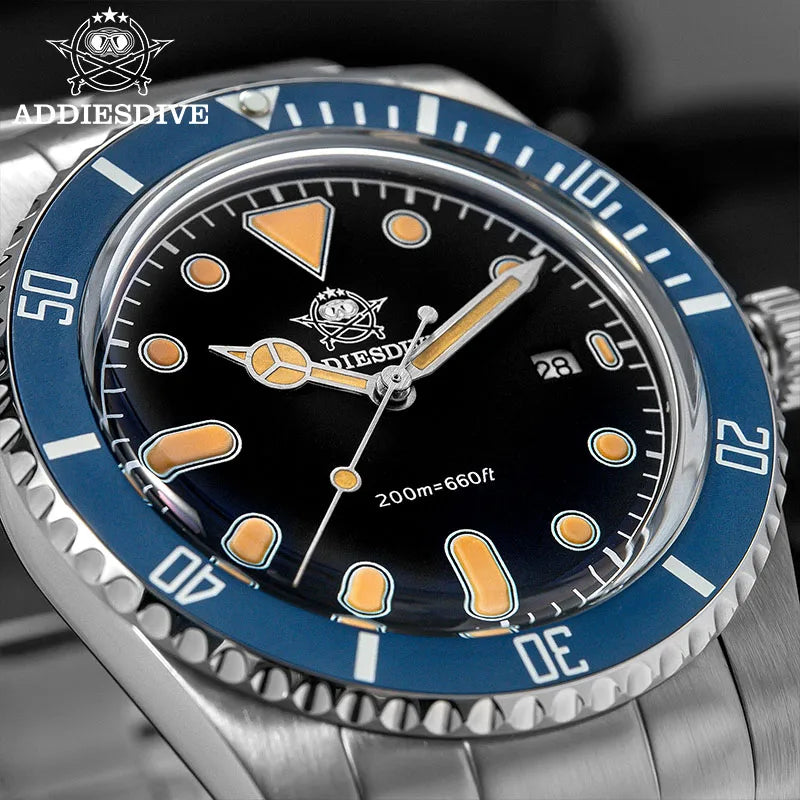 ADDIESDIVE Men's Gift Box Luxury Diver Watch Super Luminous Bubble Mirror Glass Quartz Watch 20Bar Ceramic Bezel Steel Watch