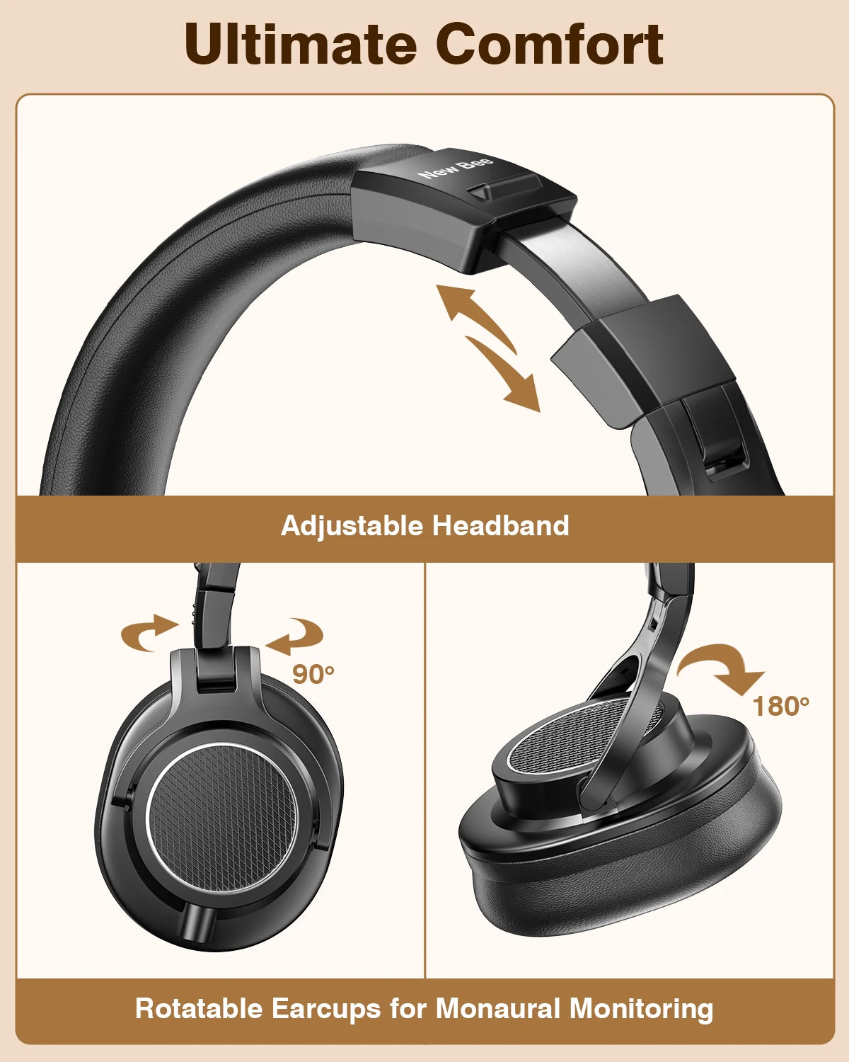 New Bee Wired Professional Studio DJ Headphones With Microphone Over Ear Hi-Res Studio Monitor Music Headset Earphone