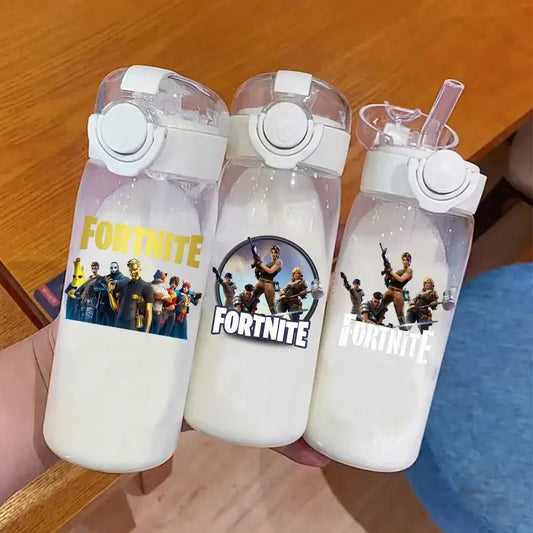 400ML Fortnites 18CM Strohhalmbecher für Erwachsene, Jungen und Mädchen, niedlicher Wasserbecher im Cartoon-Stil für Schüler, stoßfeste tragbare Trinkflasche als Geschenk