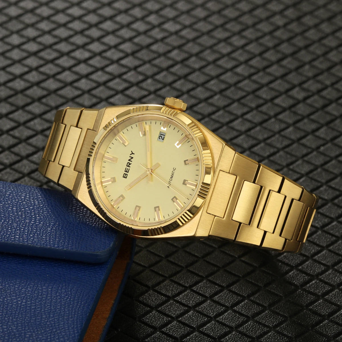 Orologio automatico da uomo BERNY, dorato, vetro zaffiro, lancette luminescenti, originale al 100%, dotato di movimento PT5000, rivestimento antiriflesso, modello di lusso con lunetta intercambiabile, impermeabile fino a 5 ATM.