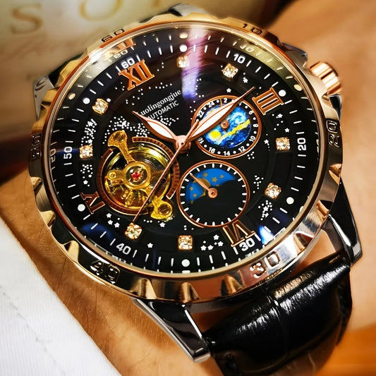 Men’s Luxury Automatic Mechanical Watch  Starry Sky Luminous Dial & Tourbillon Design