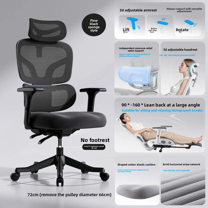 Ergonomic Office Chair Comfortable Long Sitting Home Gaming Computer Recliner Nap Chair Adjustable Height Lumbar Support Swivel