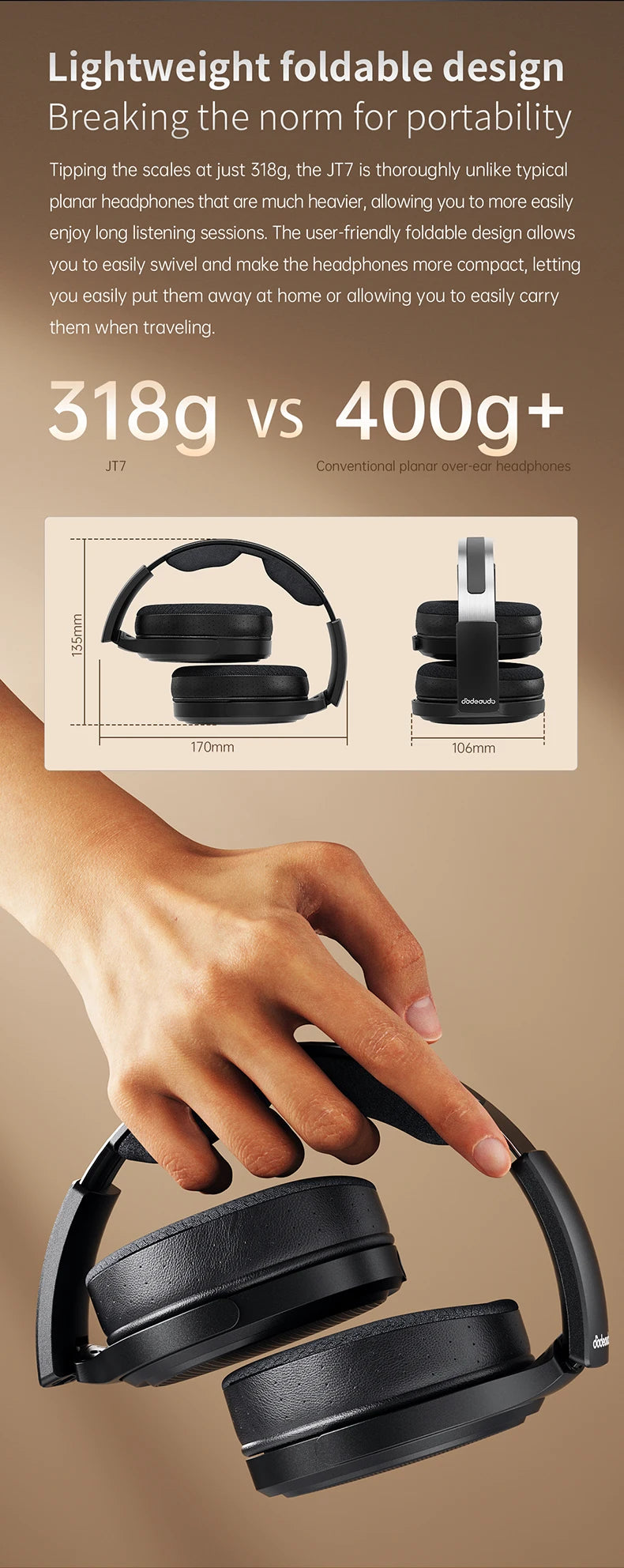 FiiO JT7 Over-Ear Planar Magnetic Audiophile Headphones with 95x86mm Planar Driver design,Adjustable Headband,4.4mm/3.5mm Cable