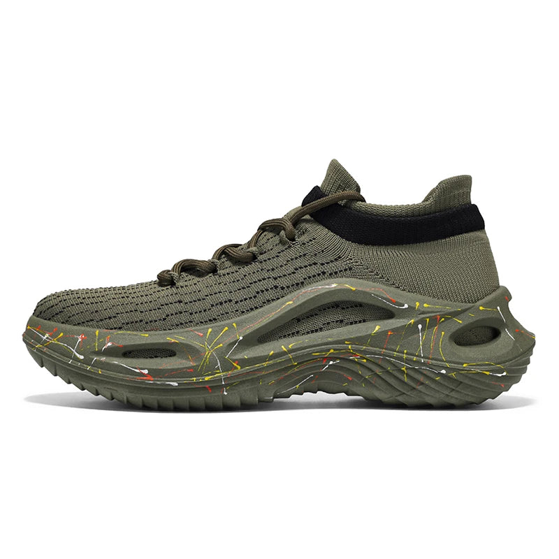Men's Sports Shoes Soft Light Mesh Thick Sole Anti-Slip Tennis Shoes Spring New Fashion Lace-Up Outdoor Fitness Running Shoes