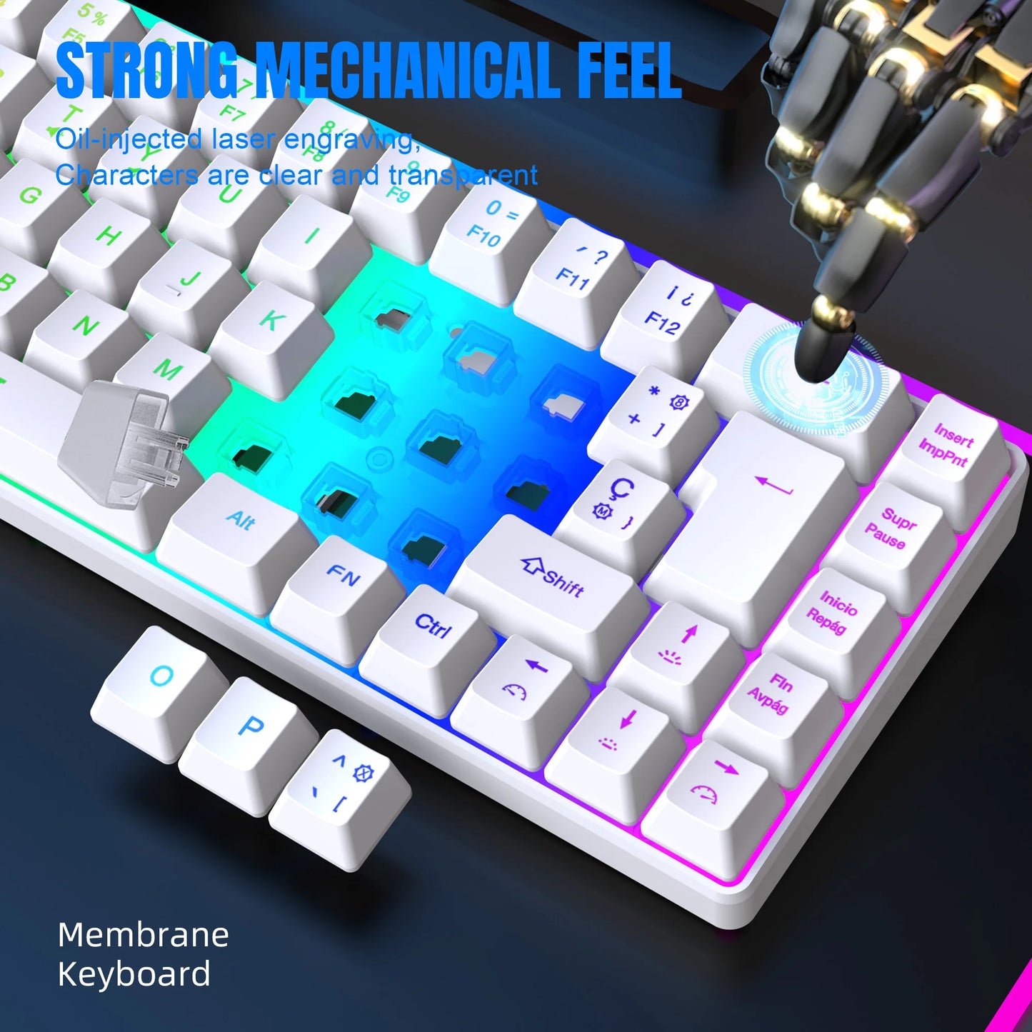 ¡Oferta destacada! Teclado gaming con cable de 69 teclas en español, retroiluminación RGB, diseño compacto al 68%, un accesorio imprescindible para profesionales de oficina y gamers