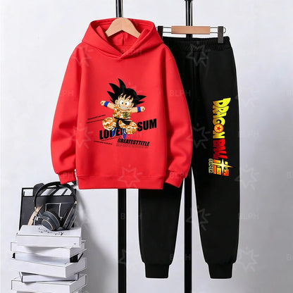 Kids Dragon Ball Camo Goku Printed Hoodie Set Casual Loose Comfortable Long Sleeve Sweatshirt Pants 2 Piece Outfits for Boys