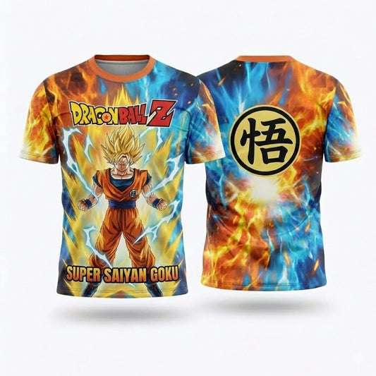 Summer 2026 Dragon Ball Wukong "Super Race Flame" Theme 3D Printing Breathable Quick Drying T-shirt Adult Parent-child Top