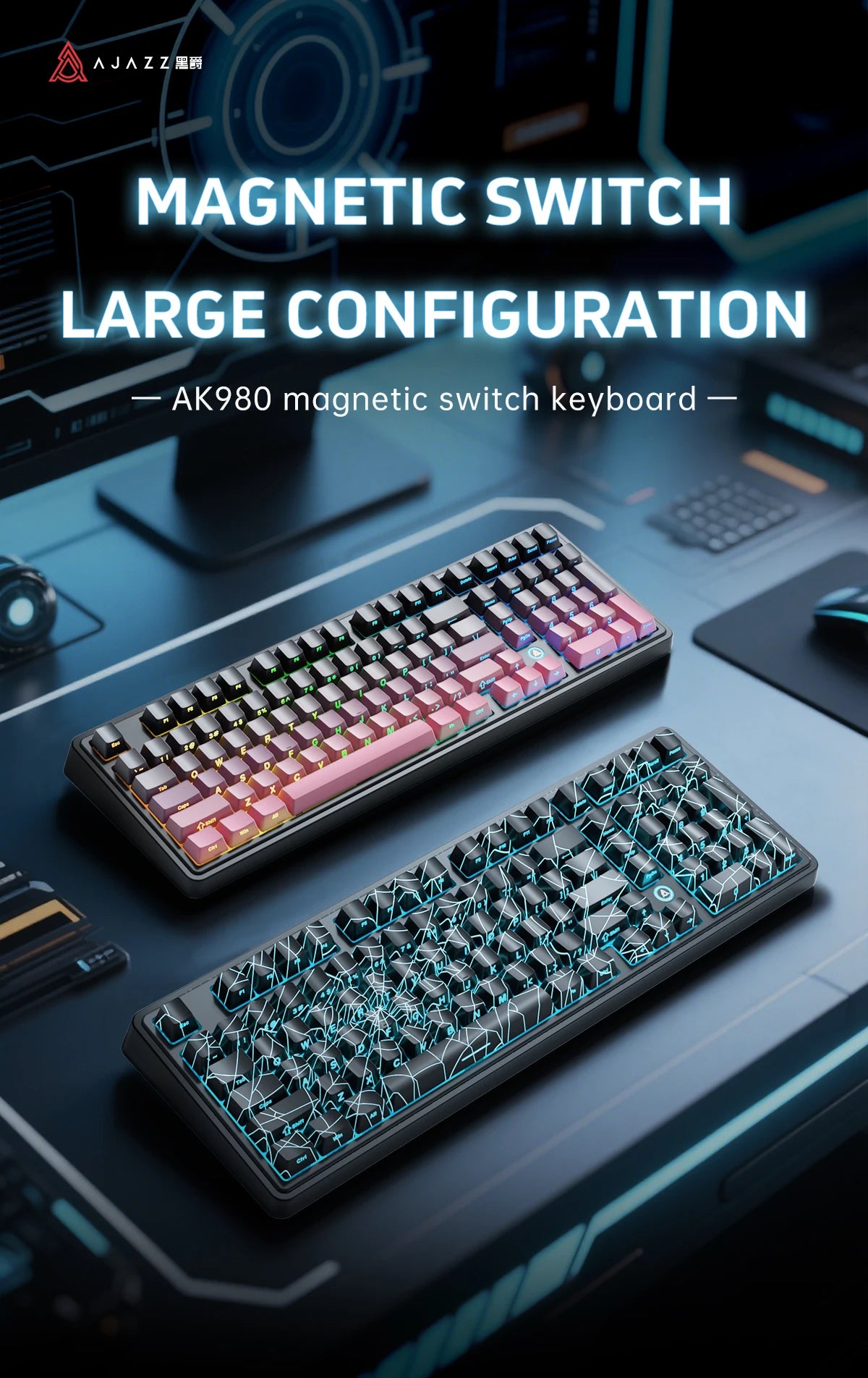 AJAZZ AK980 MAX Wired Magnetic Switch Keyboard 0.01mm 8K Mechanical Keyboards Hot Swap ARGB E-sports Games Customized Keyboard
