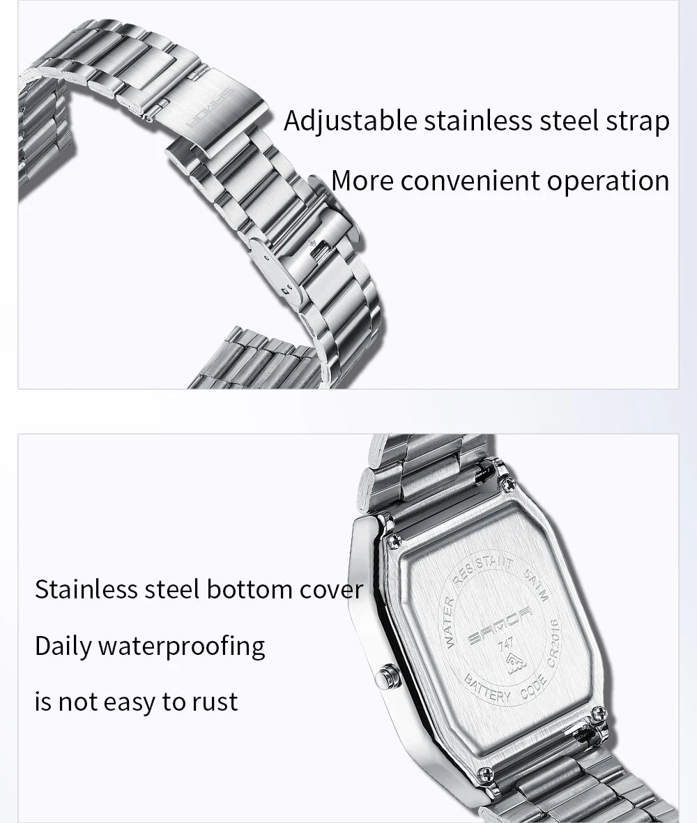 SANDA 747 Luxury Mens G Style Watches Stainless Steel Women LED Digital Dual Display Clock Unisex Waterproof Sports Quartz Watch