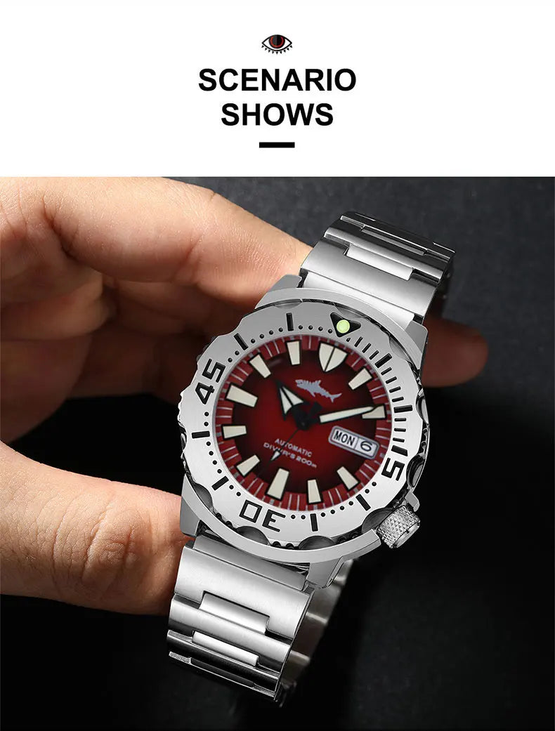 HEIMDALLR V2 Monster Men's Automatic Diver Watch Sapphire Crystal 20Bar Waterproof NH36A Snowflake Blue Dial Mechanical Watches