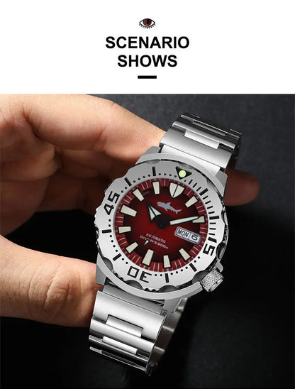 HEIMDALLR V2 Monster Men's Automatic Diver Watch Sapphire Crystal 20Bar Waterproof NH36A Snowflake Blue Dial Mechanical Watches