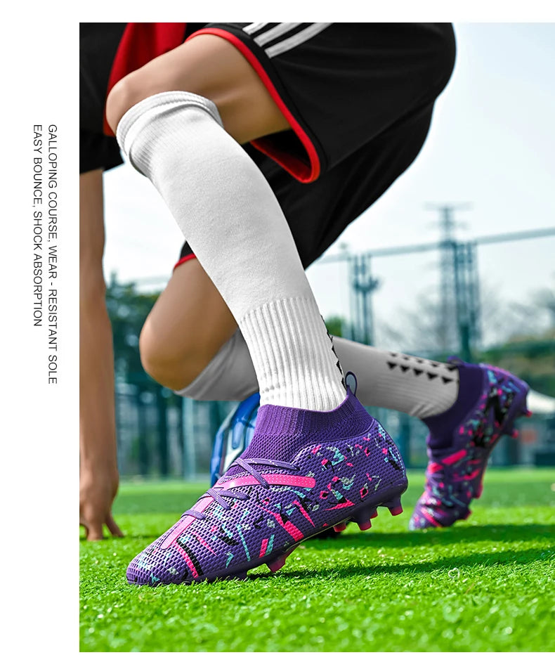 Botas de fútbol LiXingMing para hombre, blancas, profesionales, de caña alta, tacos de fútbol society, calzado de fútbol antideslizante para partido y entrenamiento