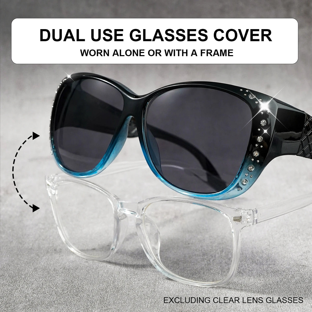 Sunglasögon med strass som passar över vanliga glasögon – Modesolglasögon som passar över – Glittrande, överdimensionerade, leopardmönstrade, fyrkantiga glasögon