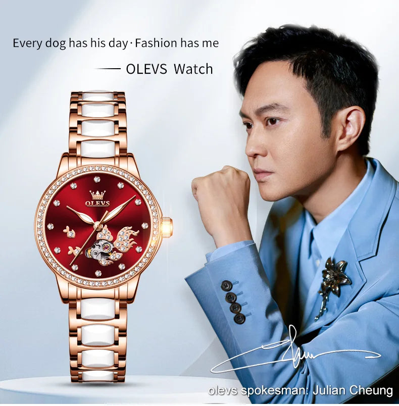 OLEVS Brand steel strip fully automatic mechanical watch for women 7001