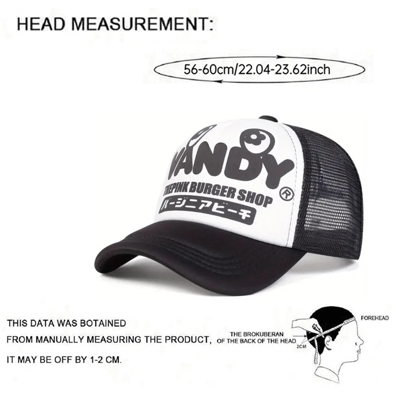 2025 Simple New Net Cap VANDY Japanese Printed Fashion Street Hip Hop Hat Outdoor Leisure Daily Sunshade Hat Unisex Baseball Hat