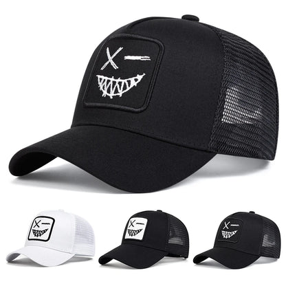 Casquettes de baseball unisexes X à broderie « visage souriant avec dents » – Casquettes de protection solaire pour le printemps et l'été, à porter en extérieur, ajustables, style « trucker » décontracté