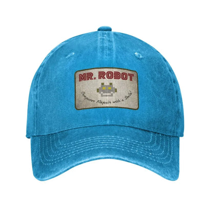 Computer med Sourires Anime Funny Mr Robot Custom Retro Cowboy vasket baseballkasket til mænd Denim solhat Hip Hop-kasket