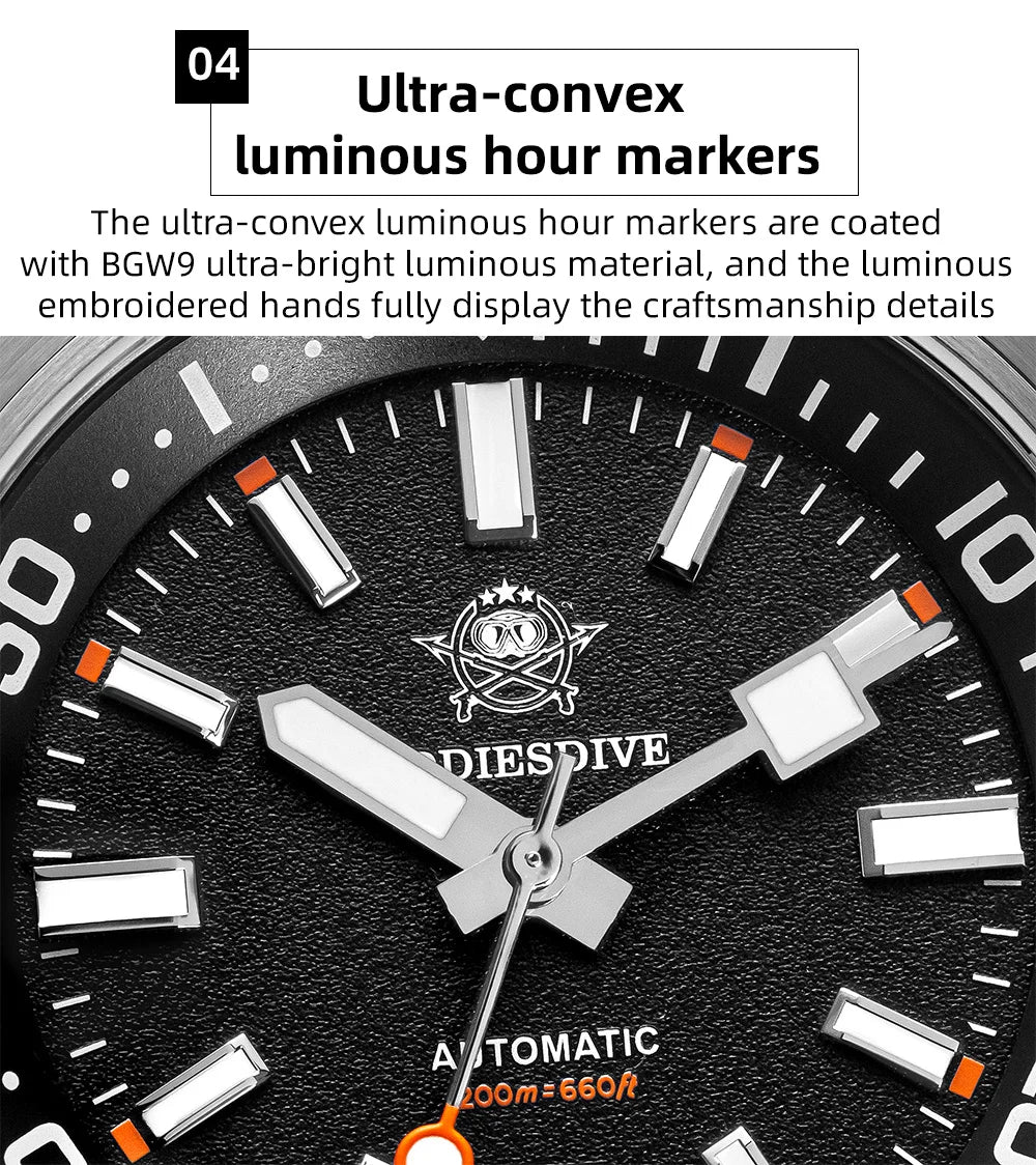 ADDIESDIVE New AD2541 Men Watch 200m Waterproof Sapphire Crystal BGW9 Luminous 316L Stainless Steel Automatic Mechanical Watch
