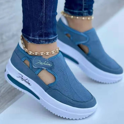 Large Casual Single Shoes for Women 2025 New Summer Flat Bottomed Breathable Casual Mesh Fashionable Thick Soled Sports Shoes