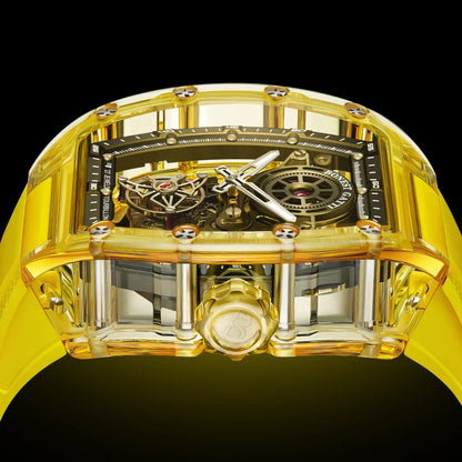BONEST GATTI Automatic Movement Tourbillon Mechanical Wristwatch Crystal Case Luminous Watch Fluororubber Strap Watches for Men