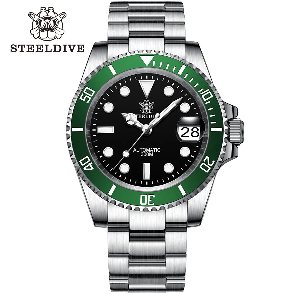 SD1953 STEELDIVE Brand Ceramic Bezel 41mm Steeldive 30ATM Water Resistant NH35 Automatic Mens Dive Watch  with Milled Clasp