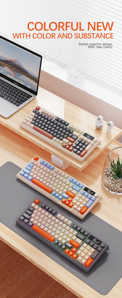 FreeWolf M96 Wireless Keyboard with Screen,Gaming Keyboard Bluetooth Dual-Mode Connection,Multi-Device Linking,Ergonomic