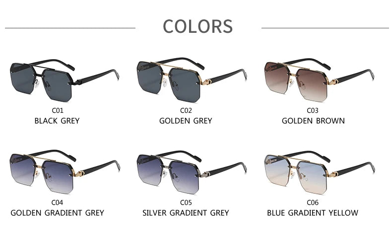 Men's Metal Sunglasses Square Half Frame Rice Nails Casual Trend Personality Retro Fashion Outdoor Sports Eyeglasses