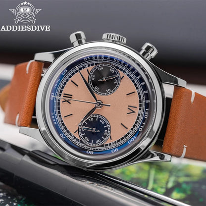 ADDIESDIVE Reloj Hombre  Multifunctional Chronograph Watch VK64 Leather Watch 10Bar Waterproof Mens Quartz Watches часы