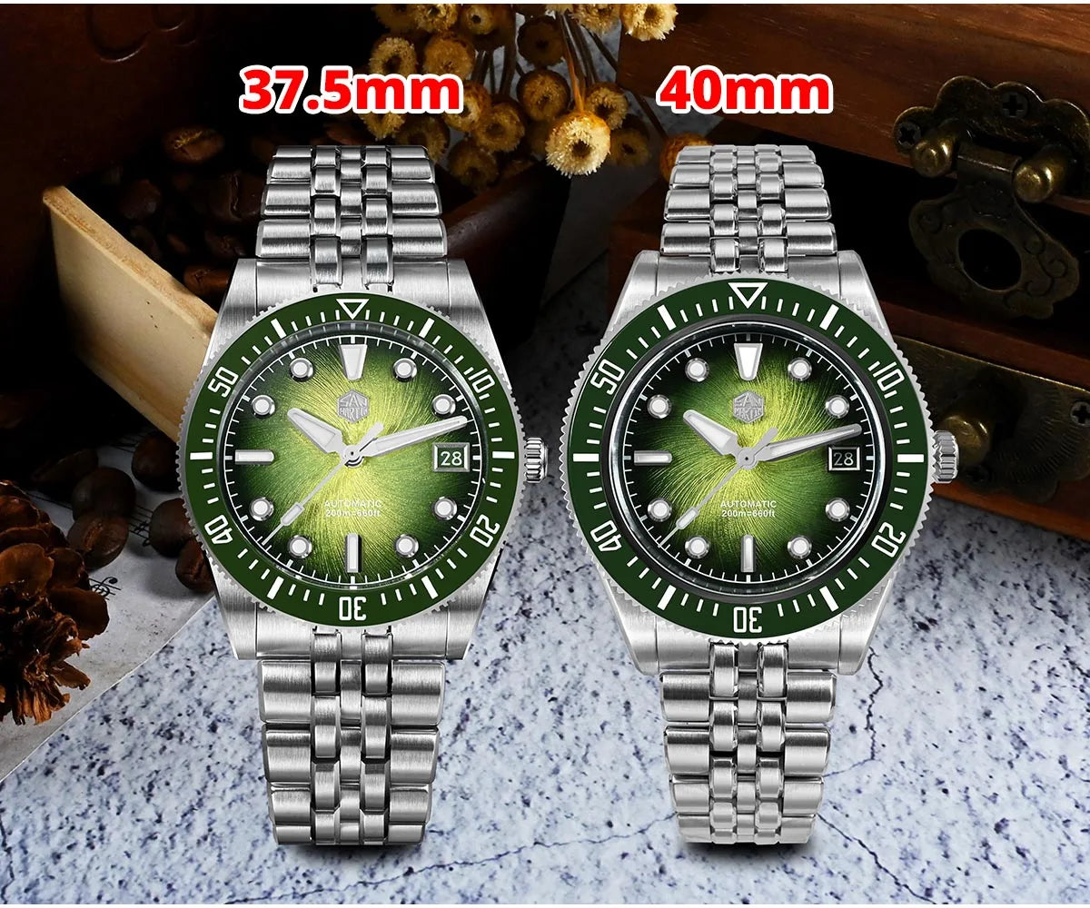 San Martin 37,5 mm 40 mm emajlirana ura z vzorcem spirale in vrtinca za moške, luksuzna potapljaška ura, Miyota 9015, avtomatski mehanski mehanizem, vodoodporna do 200 m, SN0148