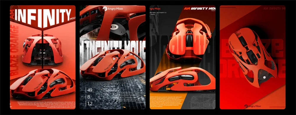 Angry Miao Infinity Gaming Wireless Mouse Hot-Swappable Metal Ultralight Hollow PAW3950 Dual 8K Wired Tri-Mode Orange
