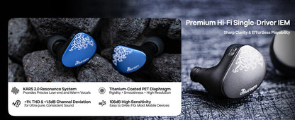 Linsoul Kiwi Ears Cadenza II IEM 10mm Titanium DD with KARS 2.0 Premium Construction Hifi Earphones & High-Quality Cable