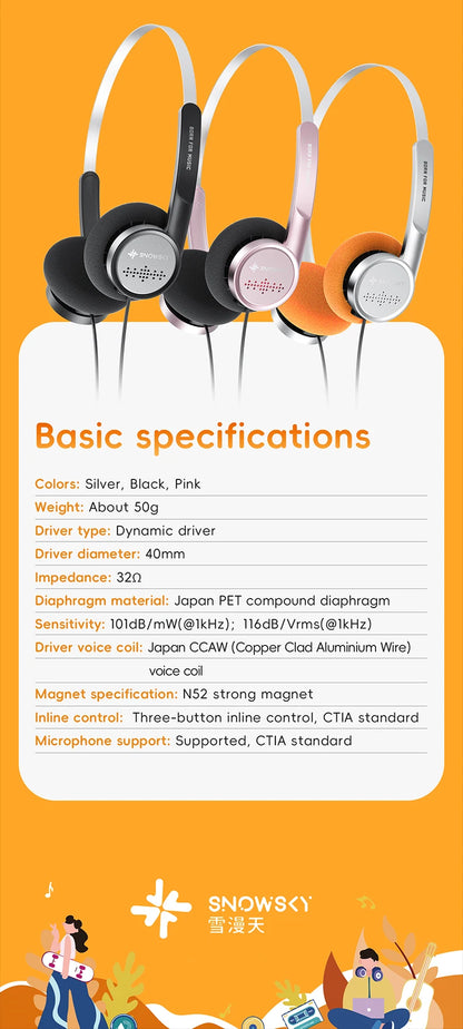 Snowsky/FiiO Wind 3.5mm ON-Ear Headphones for Recording Gaming with Microphone, 40mm Diaphragms driver,HiFi Sound