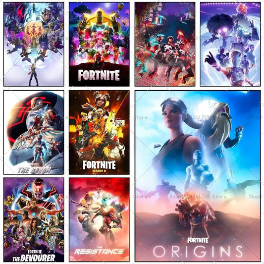 F-Fortnites-Game beliebtes Poster, selbstklebender Kunst-Wandsticker aus wasserfestem Papier für Café, Bar und Zimmerdekor