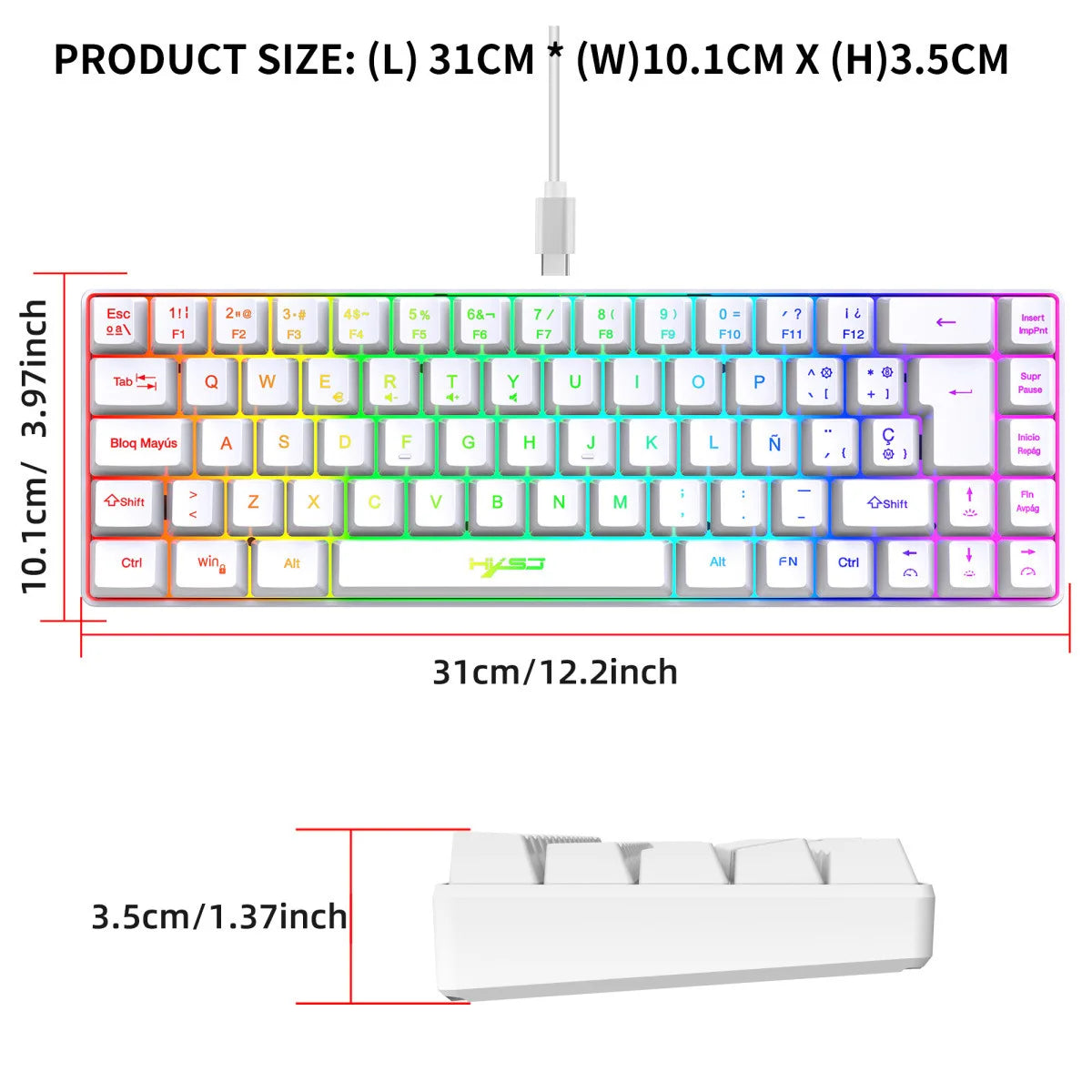 RGB backlit keyboard Russian 69 keys white membrane gaming wired ergonomic Keyboards for compact mini for pc laptop color black