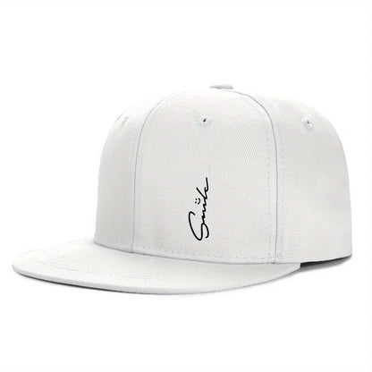Lettered smiley face print stylish baseball cap for men and women adjustable sun protection woven flat brim sun hat gorras