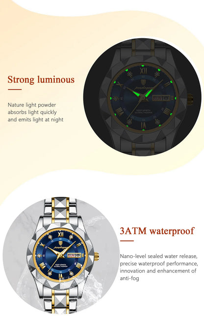 POEDAGAR Vrhunske luksuzne ženske ure iz nerjavečega jekla z datumom in dnevom v tednu, ženska zapestna ura s svetlečim številčnikom, vodoodporna modna kvarčna ženska ura
