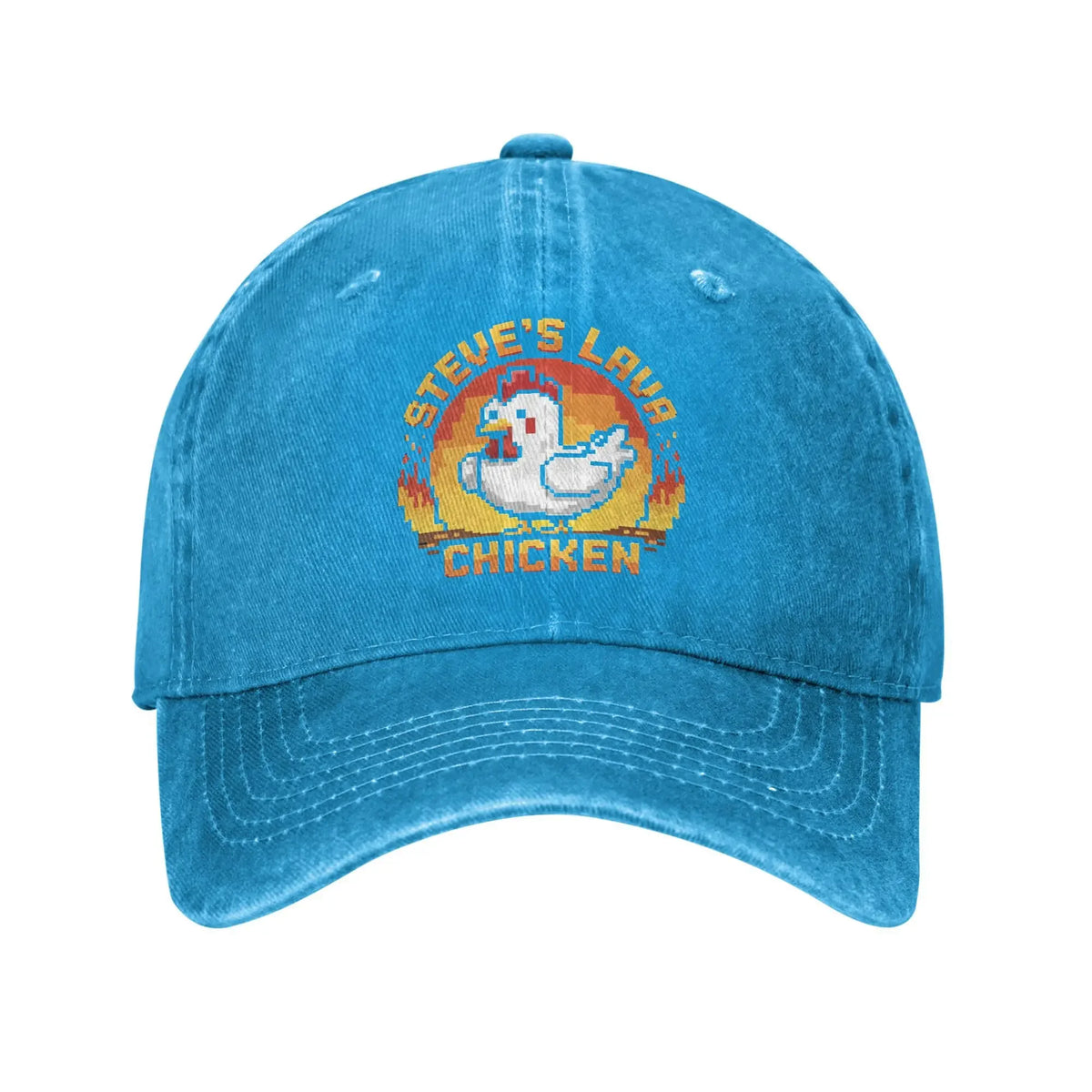 Casquette de baseball unisexe « Chicken Jockey Lava Chicken Print Steves Hat » – Style délavé et vieilli – Taille réglable