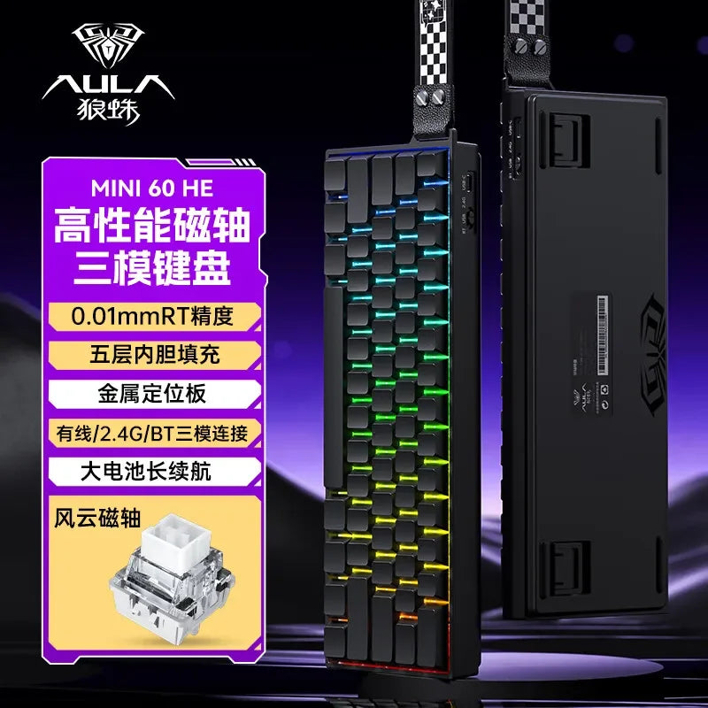 AULA Mini60 HE Magnetic Switch Keyboard RGB Tri Mode Wireless Mechanical Keyboard 8000Hz 0.01mmRT Gaming Keyboard Gamer Gifts